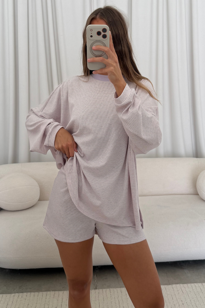 Crawford Striped Ribbed Shorts in Lavender
