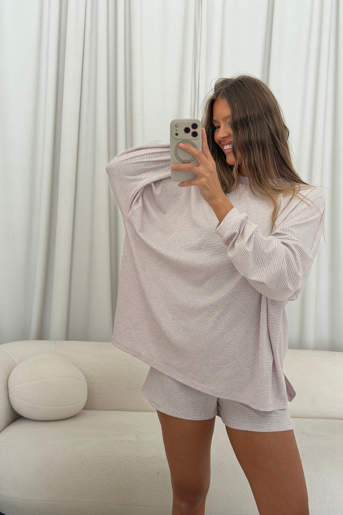 Crawford Striped Ribbed Shorts in Lavender