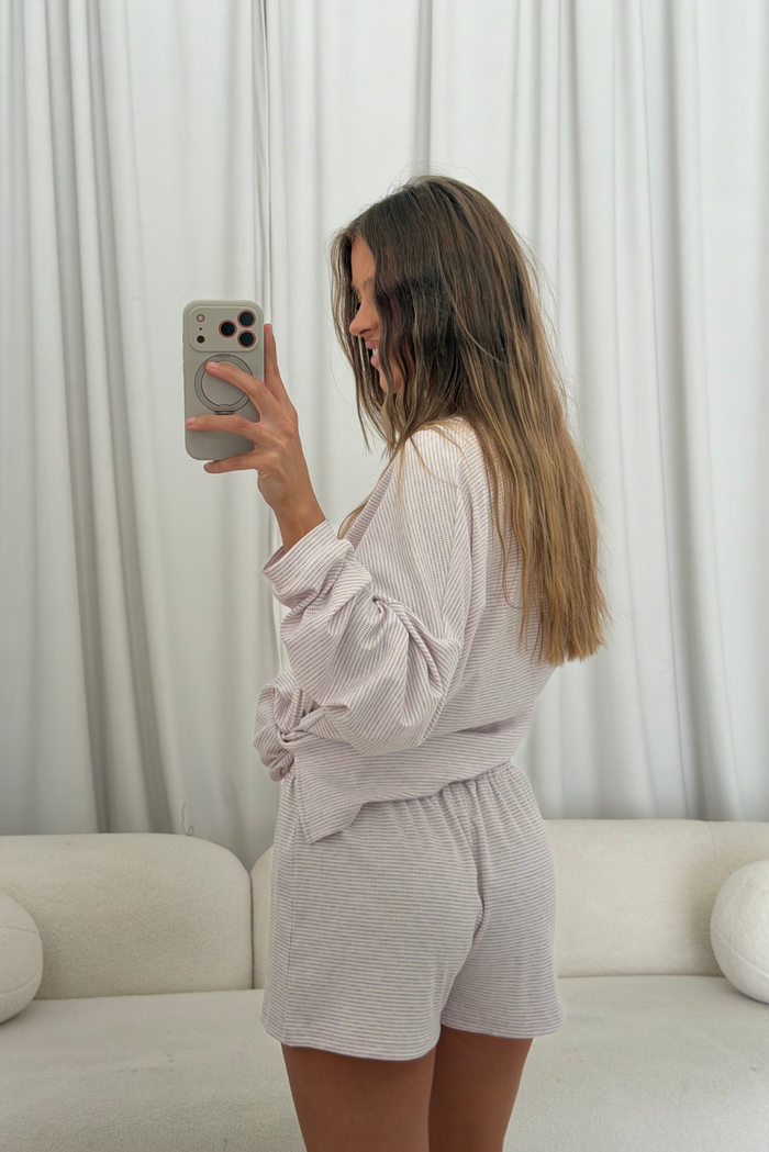 Crawford Striped Ribbed Shorts in Lavender