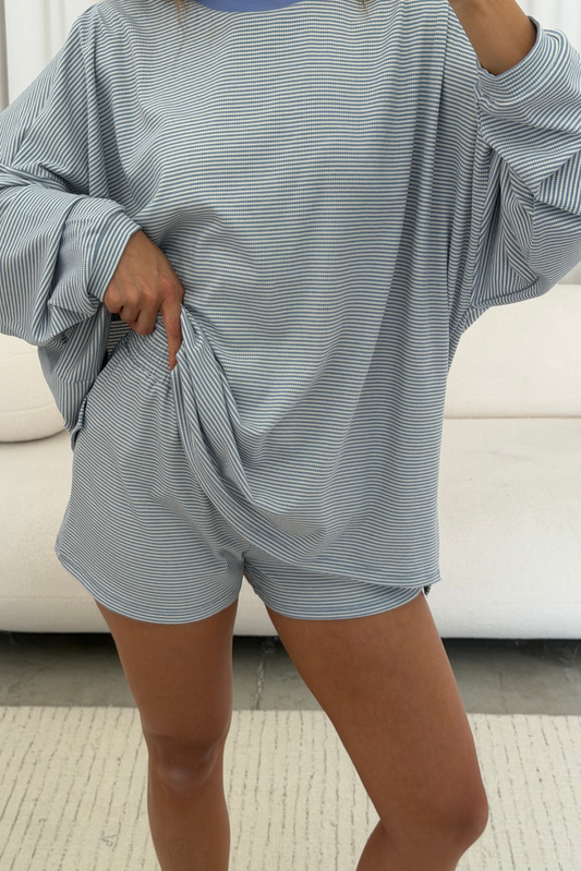 Crawford Striped Ribbed Shorts in Periwinkle