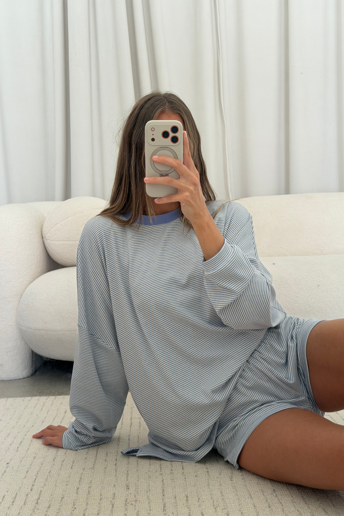 Crawford Striped Ribbed Shorts in Periwinkle