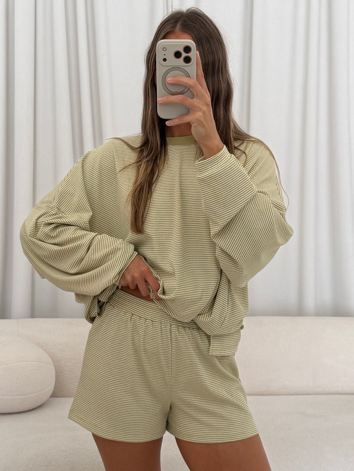 Crawford Striped Ribbed Shorts in Sage