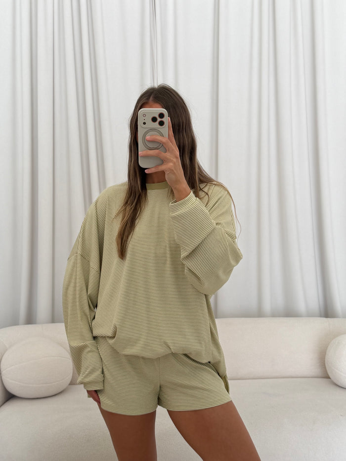 Crawford Striped Ribbed Shorts in Sage
