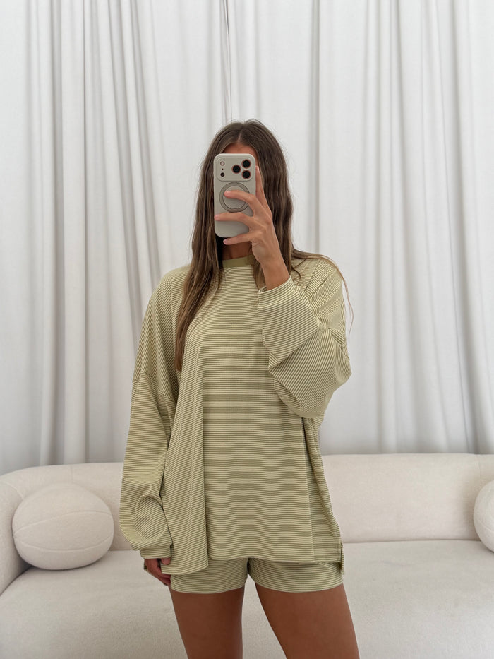 Crawford Striped Ribbed Shorts in Sage