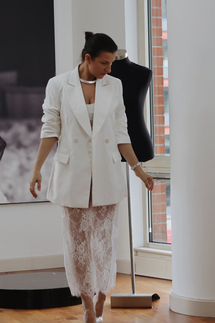 Cream Lace Midi Skirt