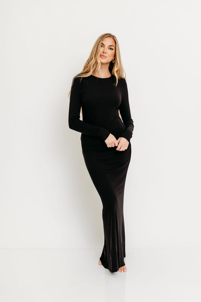 Cru Tiny Ribbed Maxi Dress in Black - Bump Friendly
