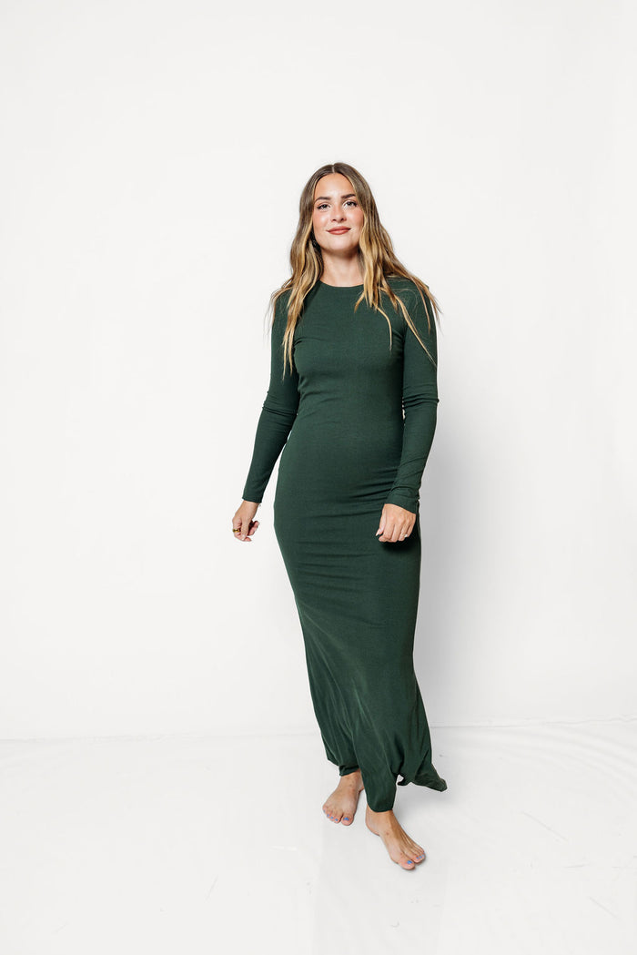 Cru Tiny Ribbed Maxi Dress in Evergreen - Bump Friendly
