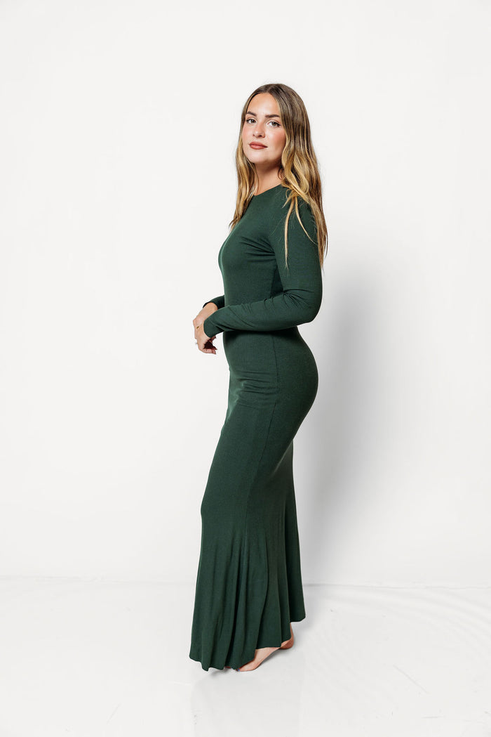 Cru Tiny Ribbed Maxi Dress in Evergreen - Bump Friendly