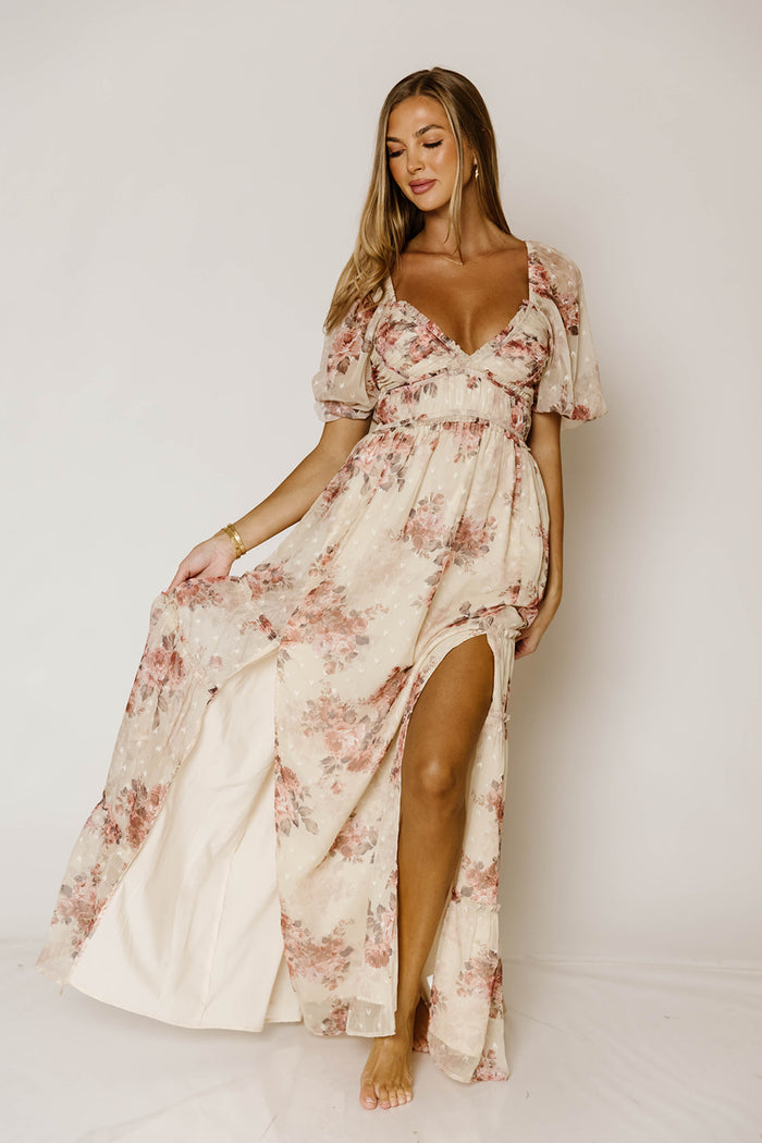 Daphne Floral Maxi Dress in Beige Rose - Bump Friendly *9/22 PRE-ORDER*