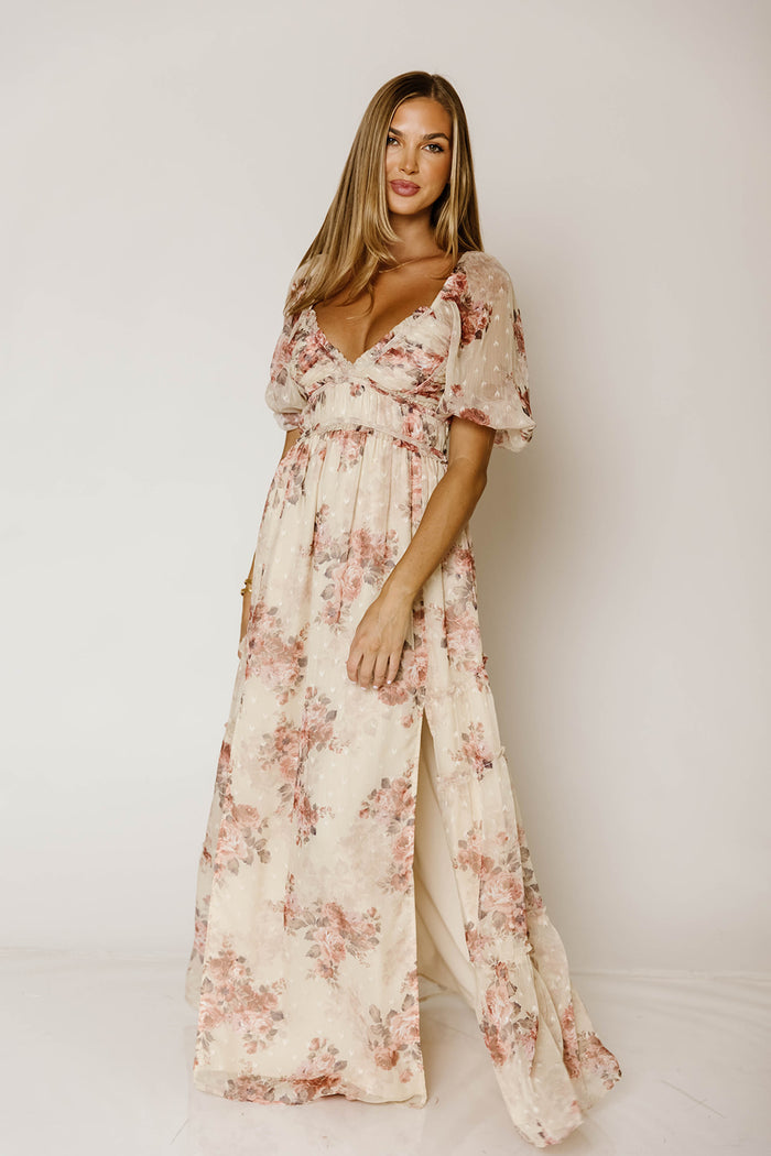 Daphne Floral Maxi Dress in Beige Rose - Bump Friendly *9/22 PRE-ORDER*