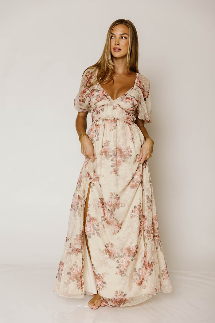 Daphne Floral Maxi Dress in Beige Rose - Bump Friendly *9/22 PRE-ORDER*