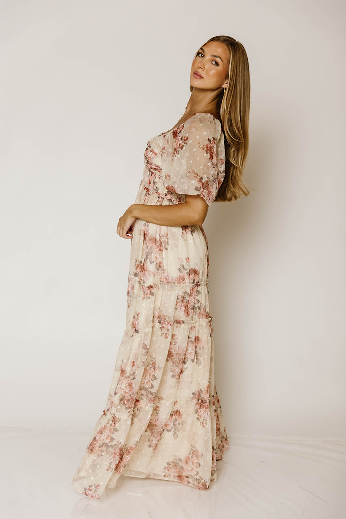 Daphne Floral Maxi Dress in Beige Rose - Bump Friendly *9/22 PRE-ORDER*