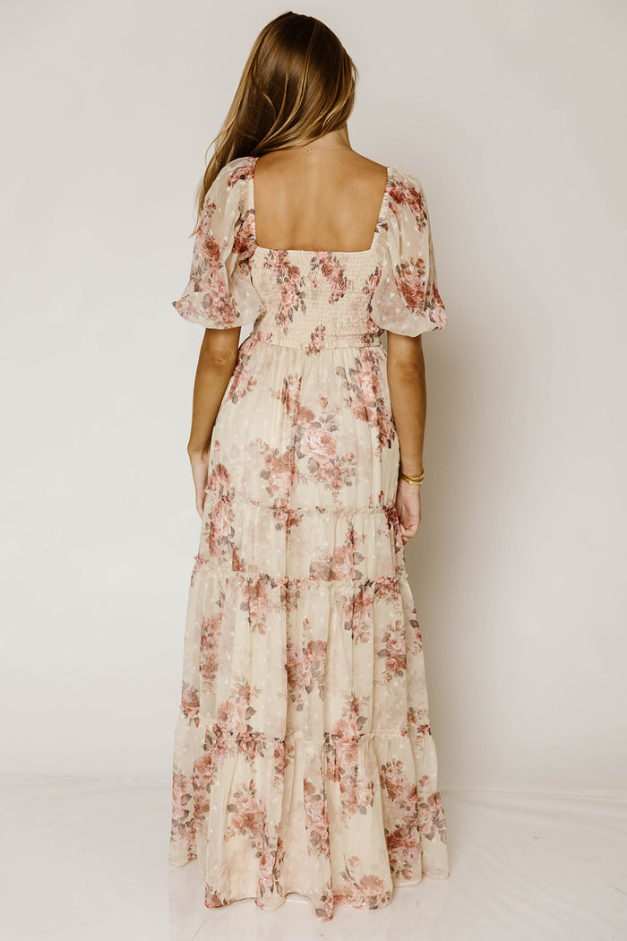 Daphne Floral Maxi Dress in Beige Rose - Bump Friendly *9/22 PRE-ORDER*