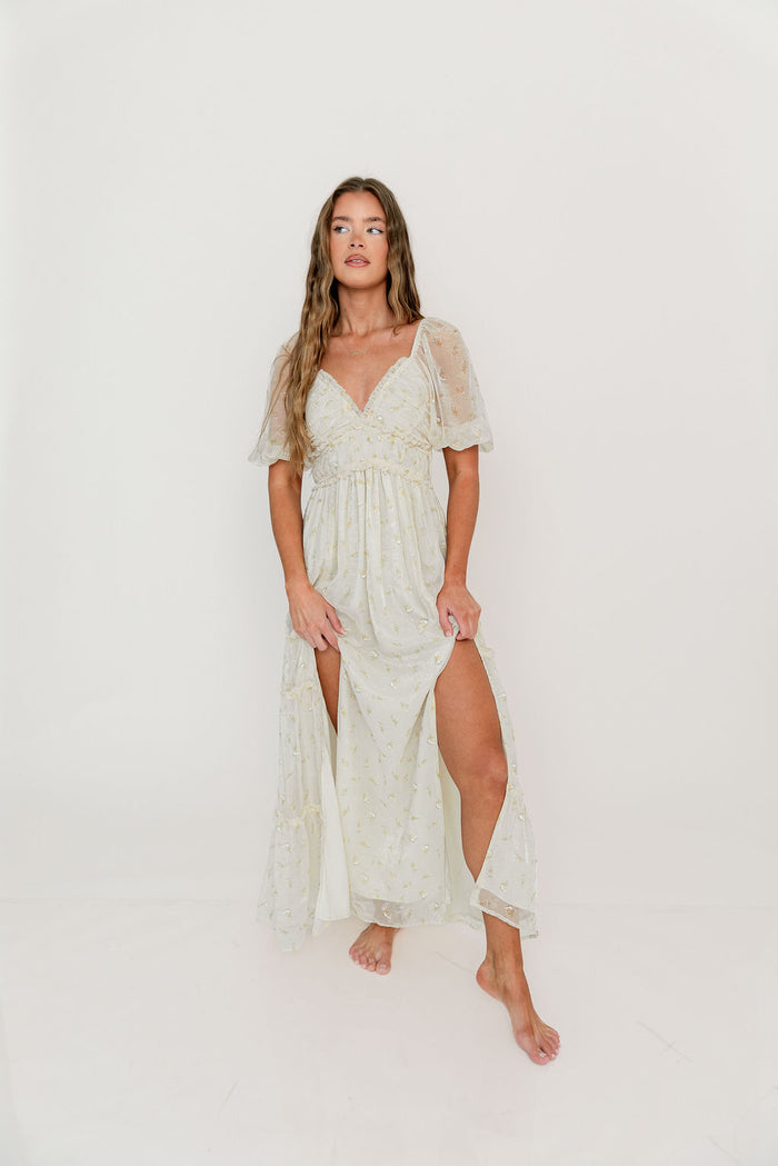 Daphne Maxi Dress in Butter/Peach Floral - Bump Friendly & Inclusive Sizing