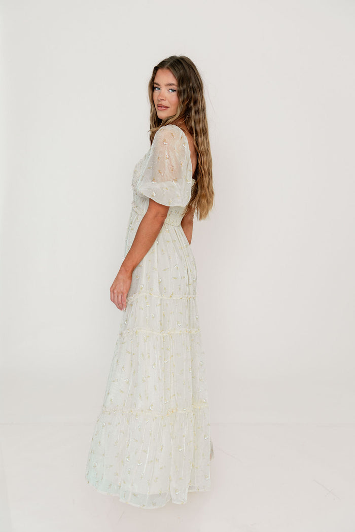Daphne Maxi Dress in Butter/Peach Floral - Bump Friendly & Inclusive Sizing