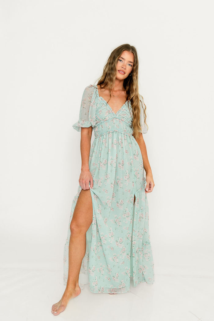 Daphne Maxi Dress in Mint/Pink Floral - Bump Friendly