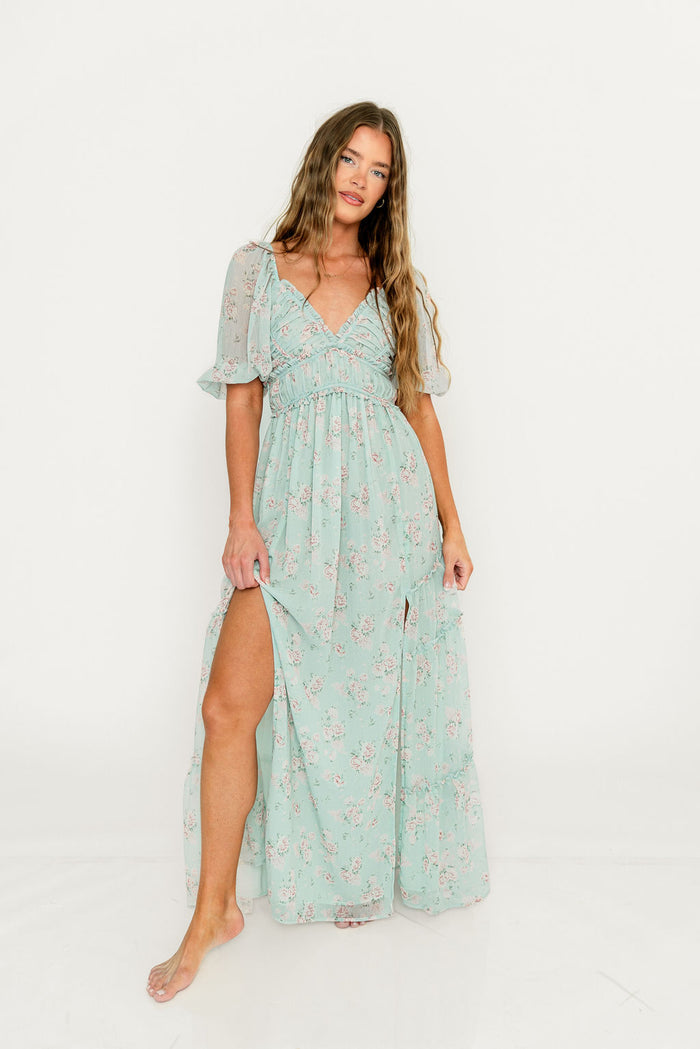 Daphne Maxi Dress in Mint/Pink Floral - Bump Friendly