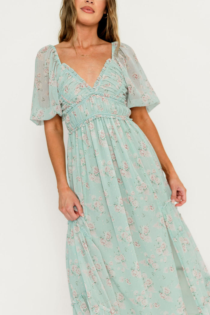 Daphne Maxi Dress in Mint/Pink Floral - Bump Friendly
