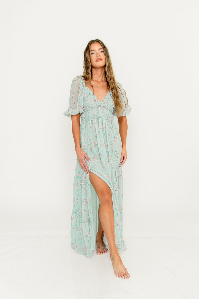 Daphne Maxi Dress in Mint/Pink Floral - Bump Friendly