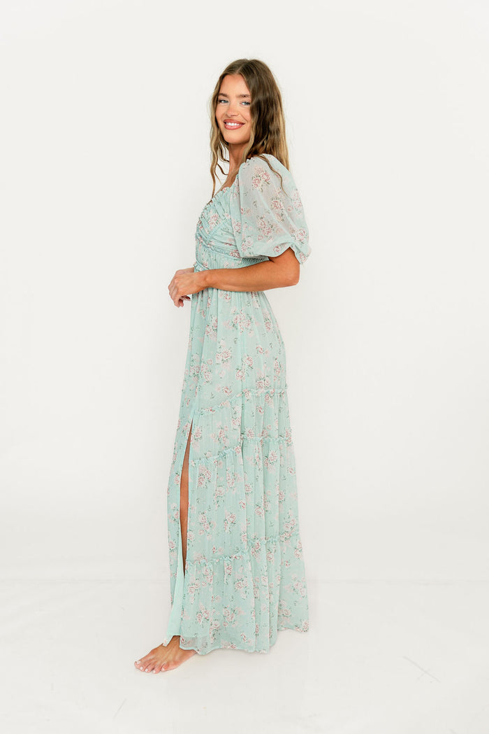 Daphne Maxi Dress in Mint/Pink Floral - Bump Friendly