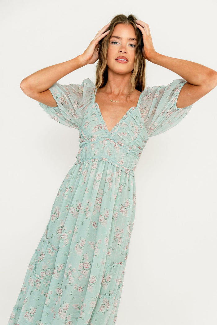 Daphne Maxi Dress in Mint/Pink Floral - Bump Friendly
