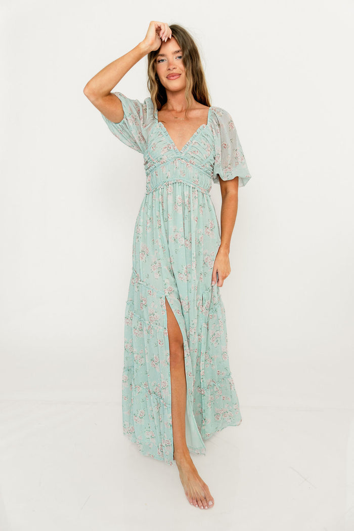 Daphne Maxi Dress in Mint/Pink Floral - Bump Friendly