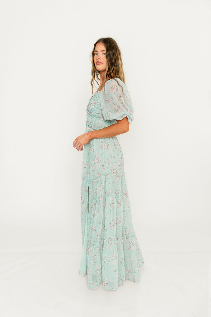 Daphne Maxi Dress in Mint/Pink Floral - Bump Friendly