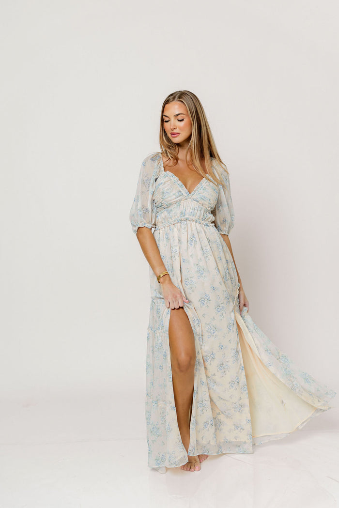 Daphne Maxi Dress in Peach/Blue Floral - Bump Friendly