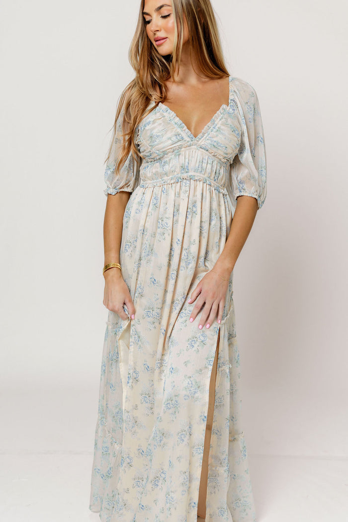 Daphne Maxi Dress in Peach/Blue Floral - Bump Friendly