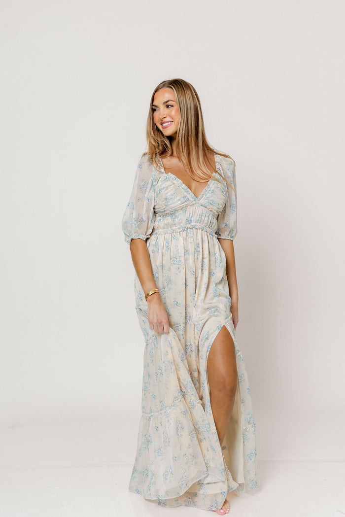 Daphne Maxi Dress in Peach/Blue Floral - Bump Friendly