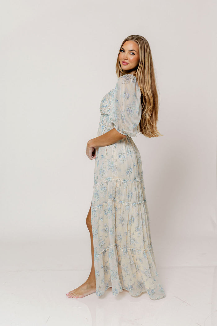 Daphne Maxi Dress in Peach/Blue Floral - Bump Friendly