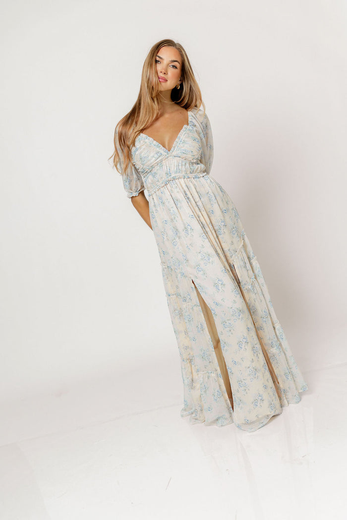 Daphne Maxi Dress in Peach/Blue Floral - Bump Friendly