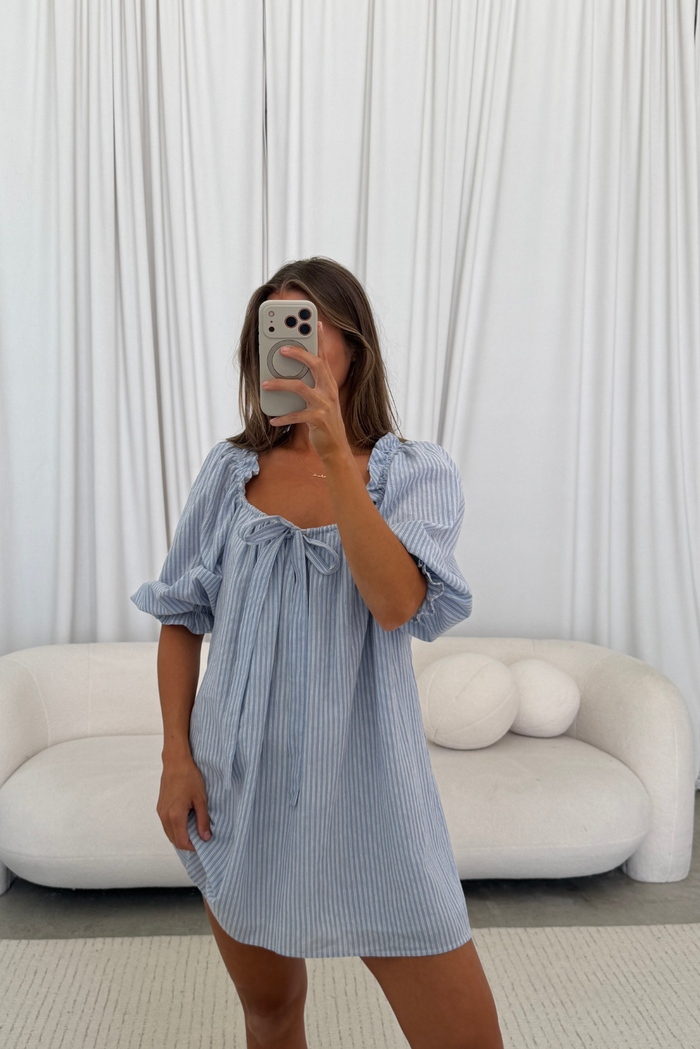 Darling 100% Cotton Mini Dress in Laguna Stripe