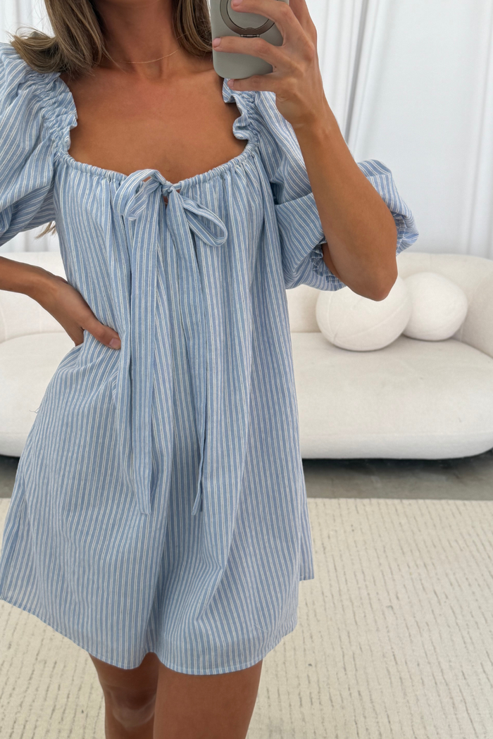 Darling 100% Cotton Mini Dress in Laguna Stripe