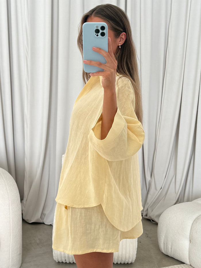 Davis 100% Linen Shorts in Creamy Yellow