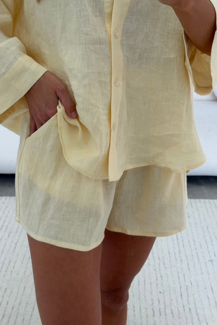 Davis 100% Linen Shorts in Creamy Yellow