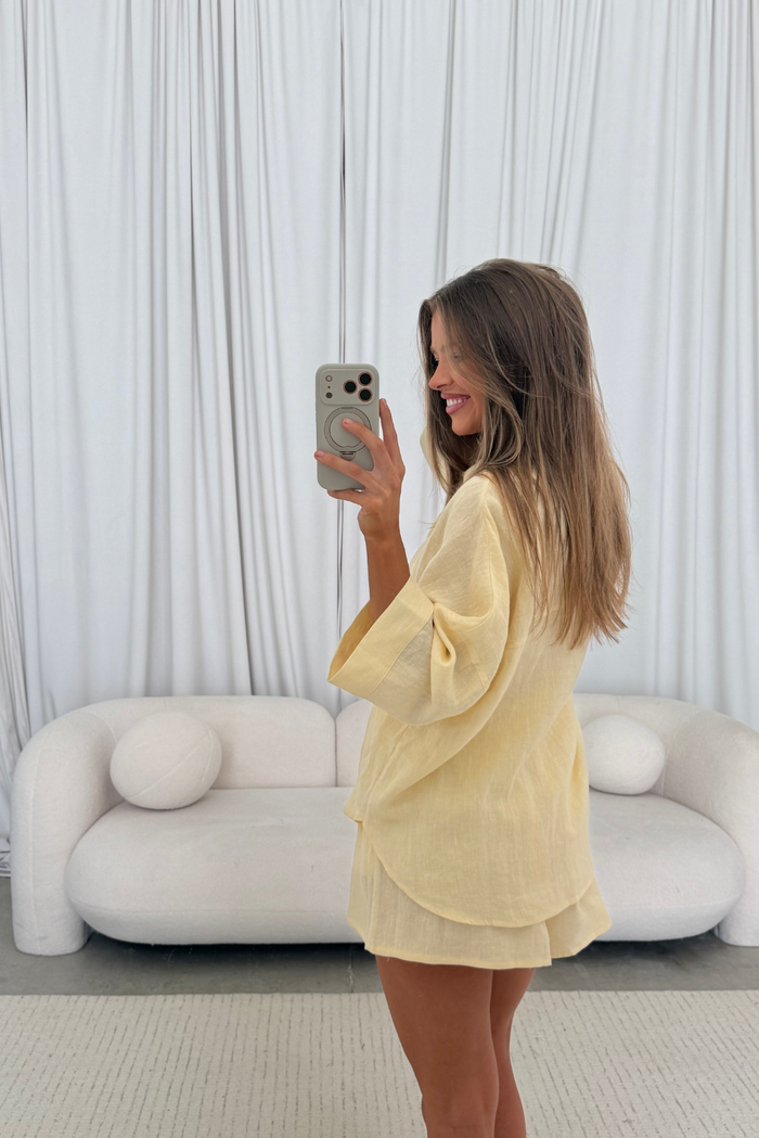 Davis 100% Linen Shorts in Creamy Yellow