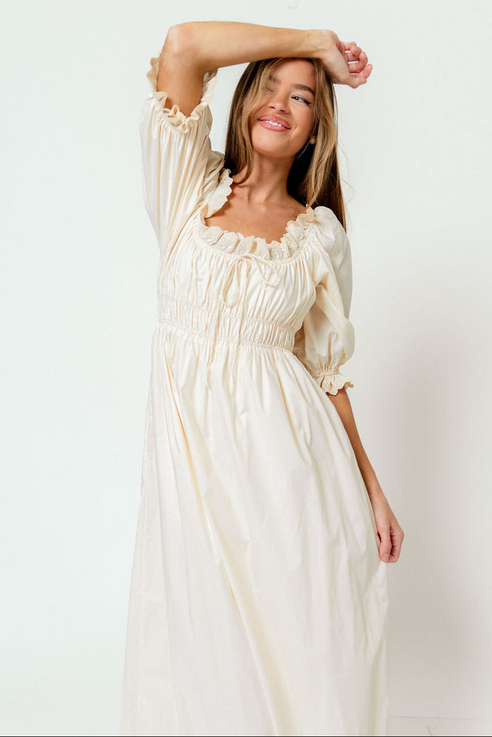 Daydreamer 100% Cotton Maxi Dress in Cream - Bump Friendly