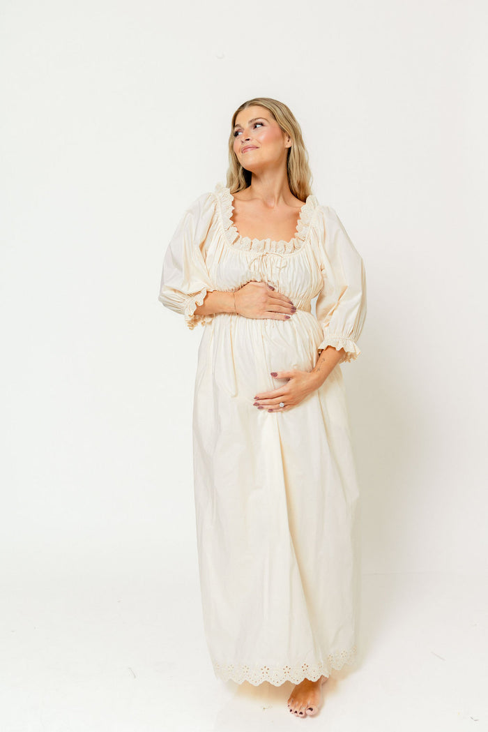Daydreamer 100% Cotton Maxi Dress in Cream - Bump Friendly