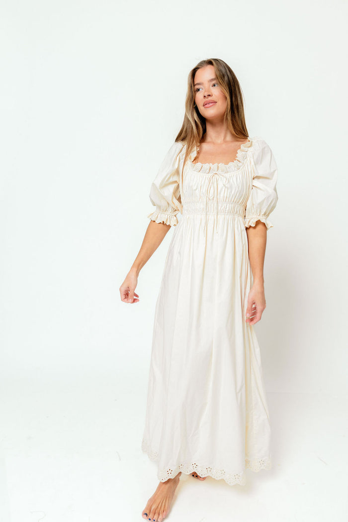 Daydreamer 100% Cotton Maxi Dress in Cream - Bump Friendly