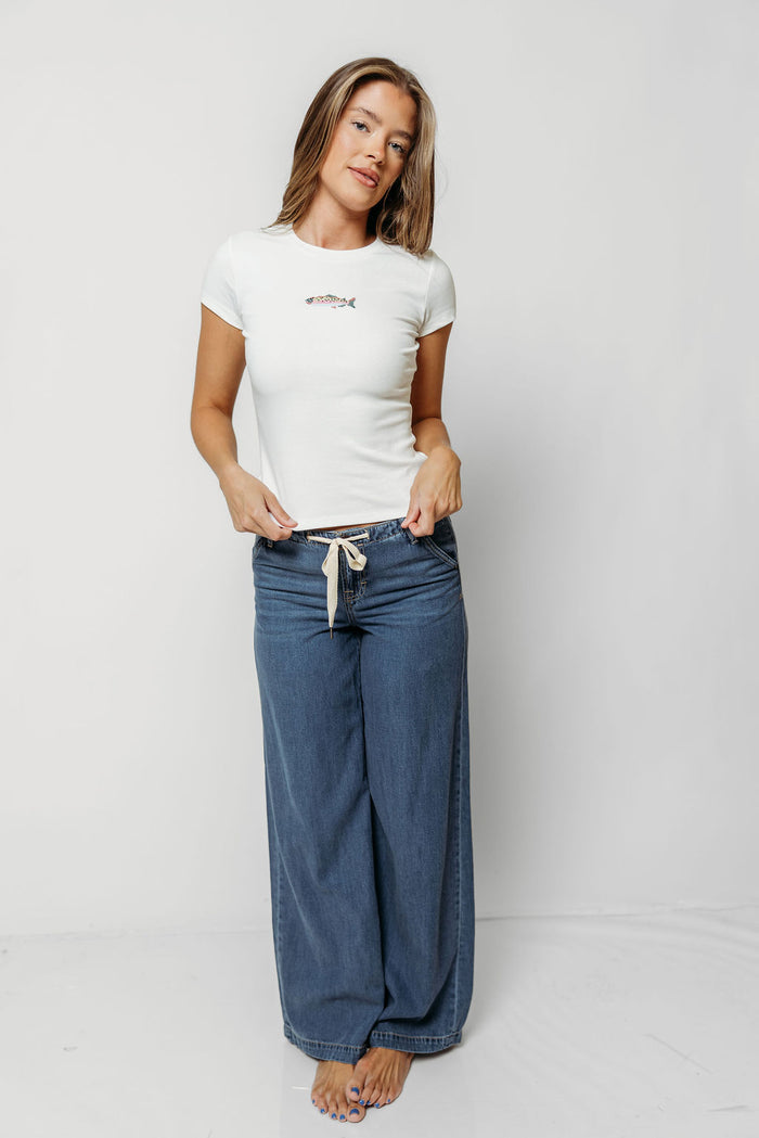 Deb Fish Embroidered Baby Tee in Off White