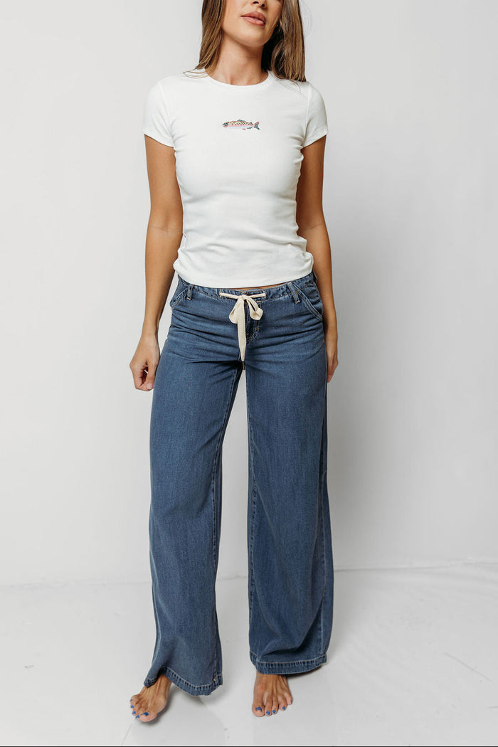 Deb Fish Embroidered Baby Tee in Off White