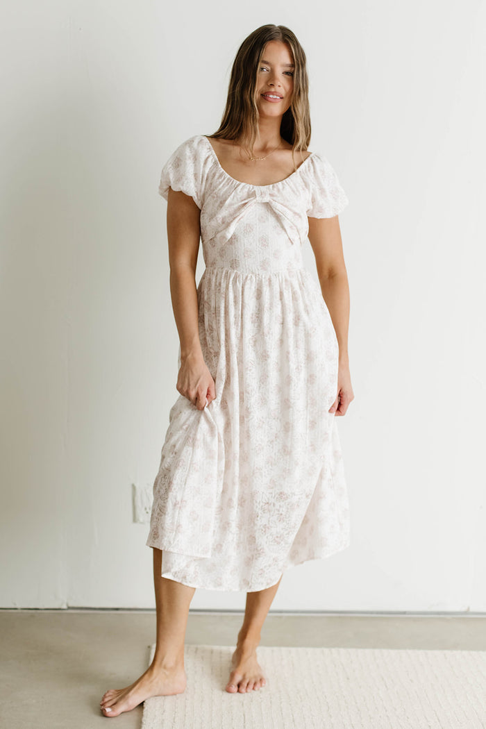Debbie Bow Front Floral Midi Dress in Pink *Final Sale*