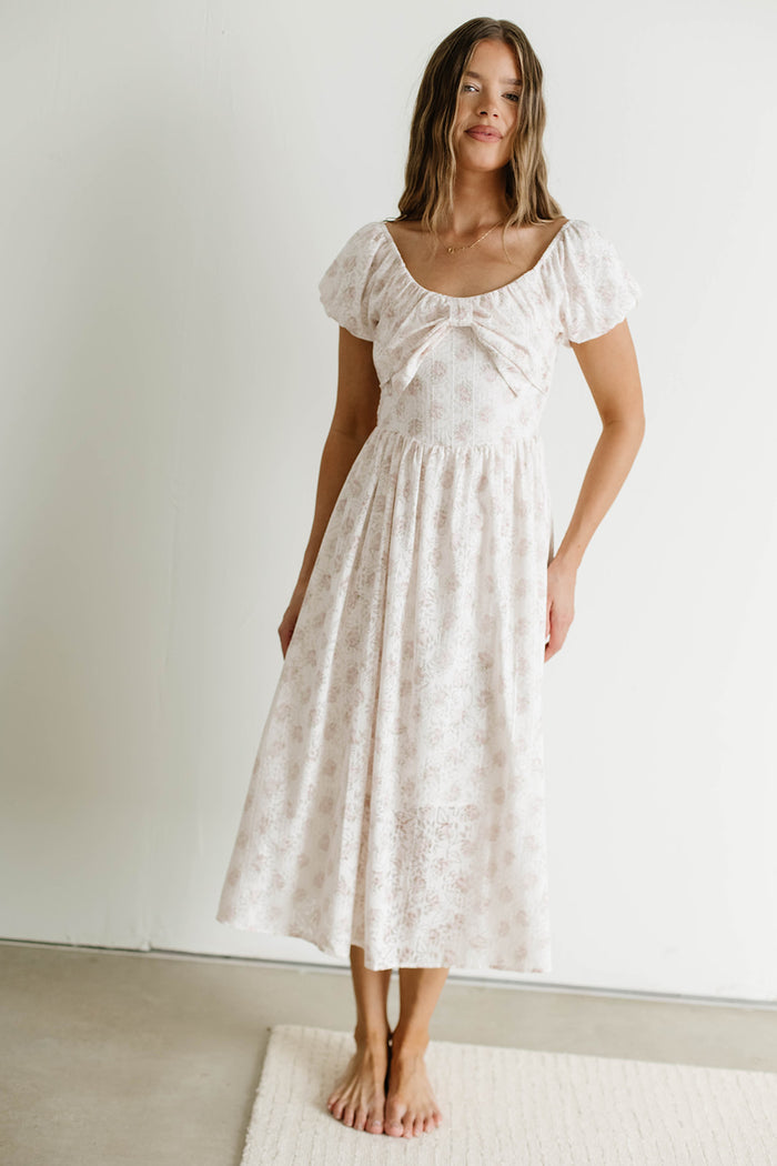 Debbie Bow Front Floral Midi Dress in Pink *Final Sale*