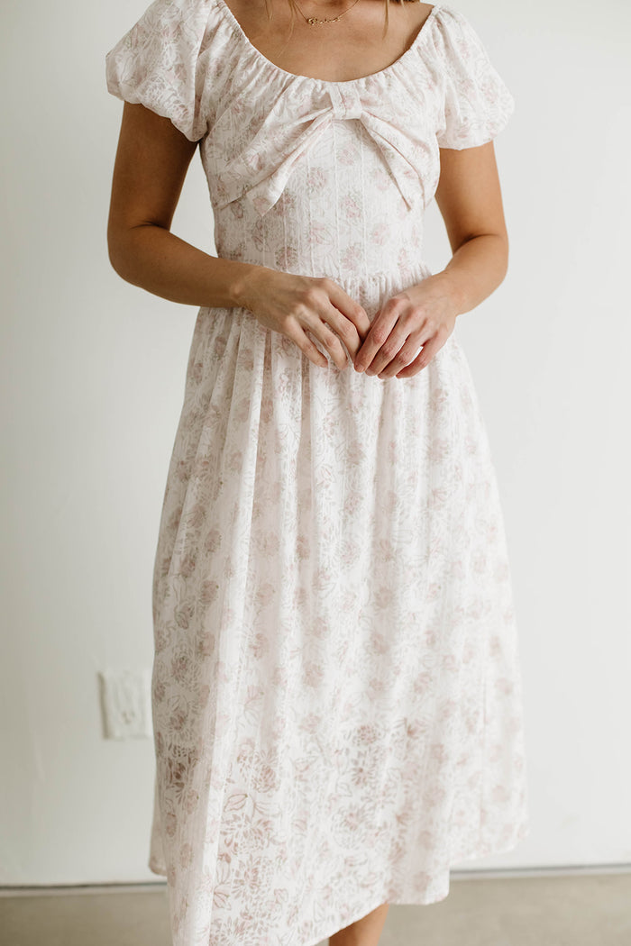 Debbie Bow Front Floral Midi Dress in Pink *Final Sale*