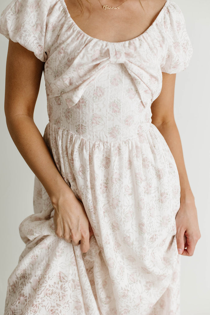 Debbie Bow Front Floral Midi Dress in Pink *Final Sale*