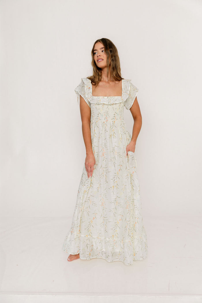 Deidra Maxi Dress in Cream - Bump Friendly