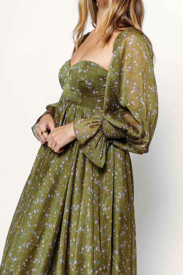 Delilah Floral Maxi Dress with Train in Dark Green - Bump Friendly *9/17 PRE-ORDER*