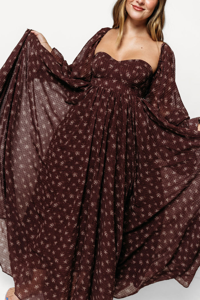 Delilah Floral Maxi Dress with Train in Deep Burgundy - Bump Friendly *9/3 PRE-ORDER*