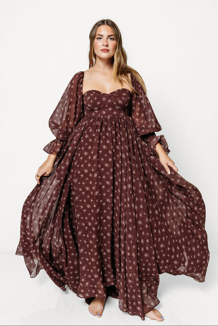 Delilah Floral Maxi Dress with Train in Deep Burgundy - Bump Friendly *9/3 PRE-ORDER*